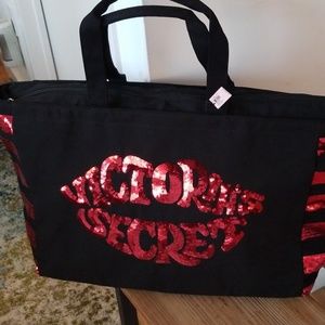 Victoria's Secret Black and Red Lips Tote
